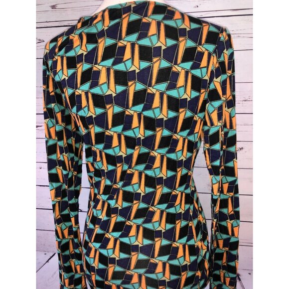 Cabi Small Long Sleeve Shirt Faux wrap ruched Gathered Front Geometric Colorful - Picture 9 of 9